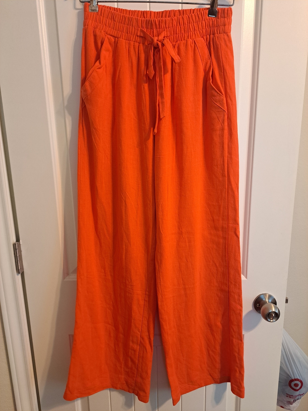 Sienna Sky Orange Wide Leg Linen Blend Pants Size Medium Cozy Boho Fall